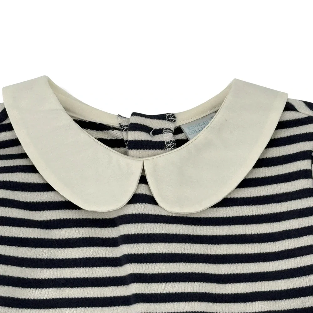 Edgehill Collection Navy Stripe 2pc Outfit Baby Boy Sz 9M Peter Pan Collar